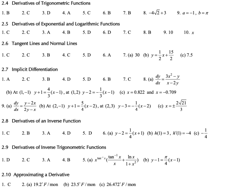 Answer Key(AP Calculus AB and BC Practice)